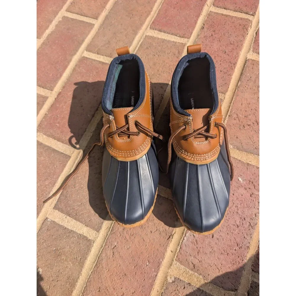 Lands End Duck Shoes Women's 9B Tan Navy Ankle Boots